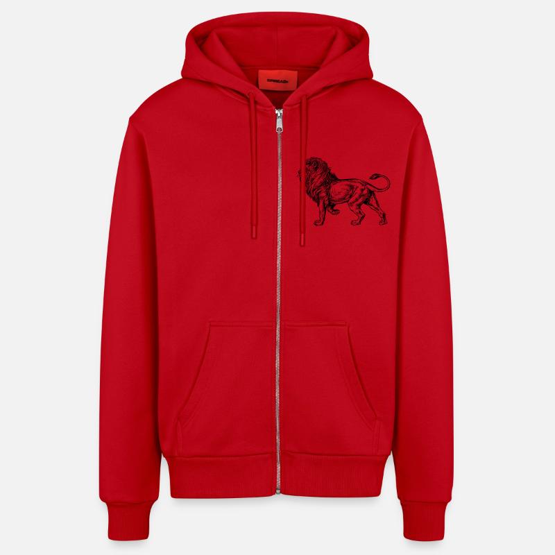 Big lion black and withe - Organic Relaxed Hooded Jacket Made in EU - red