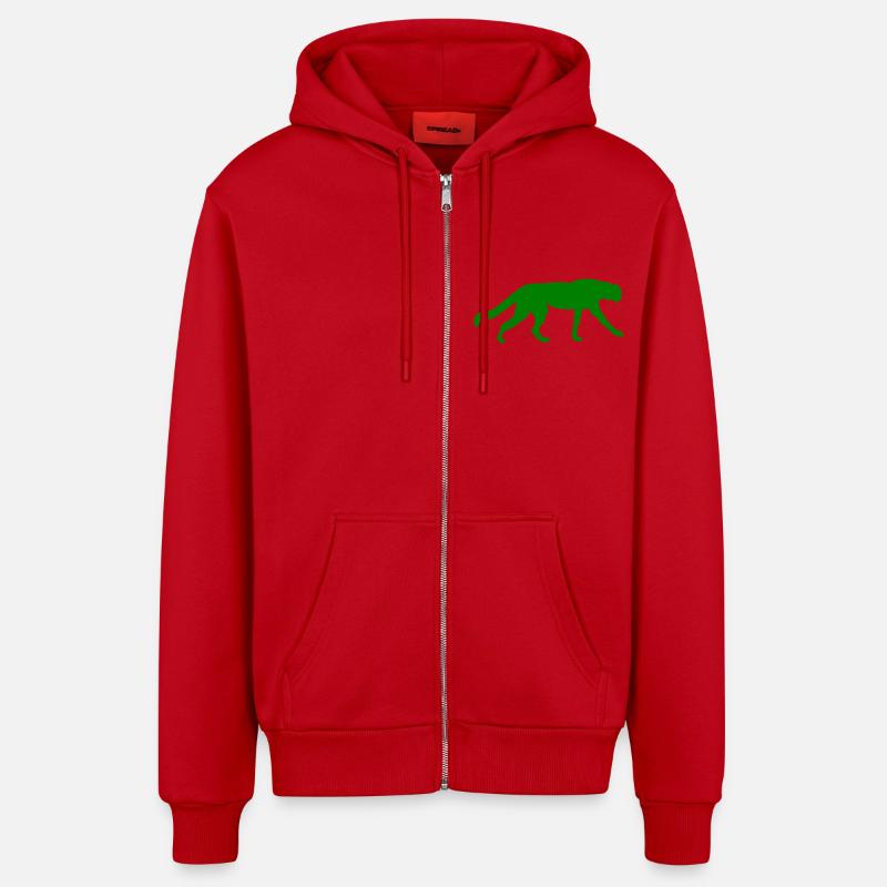 vert Tiger - Veste à capuche bio décontractée fabriquée en UE - rouge