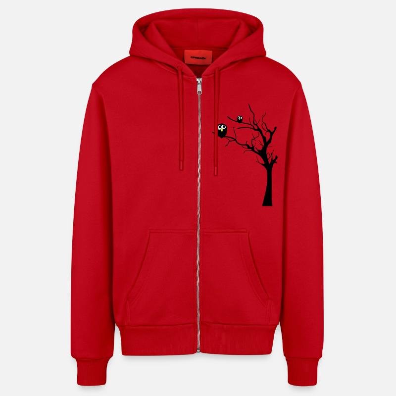 Owls on a tree - Organic Relaxed Hooded Jacket Made in EU - red