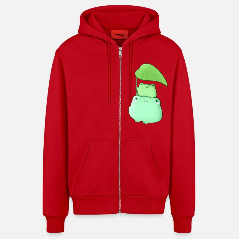 Grenouilles mignonnes avec feuille kawaii - Veste à capuche bio décontractée fabriquée en UE - rouge