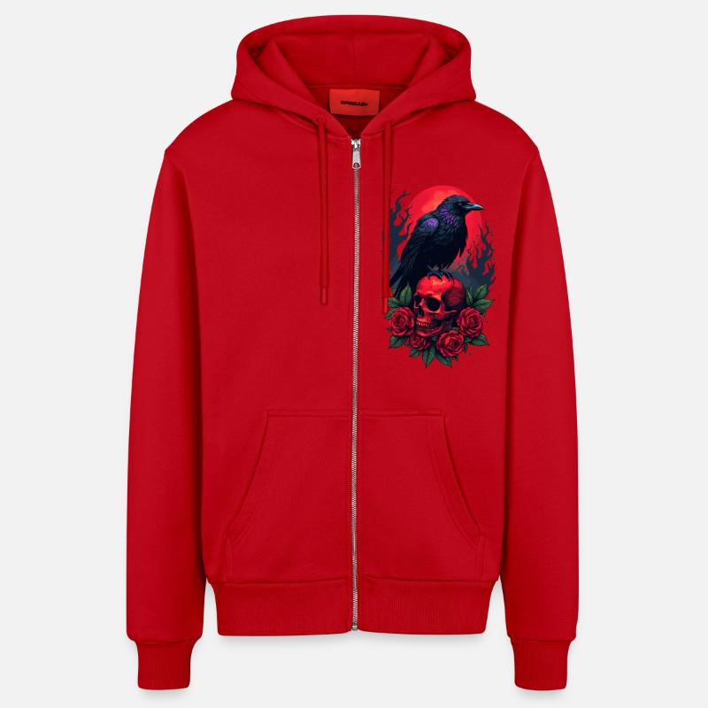 Corbeau majestueux - Veste à capuche bio décontractée fabriquée en UE - rouge