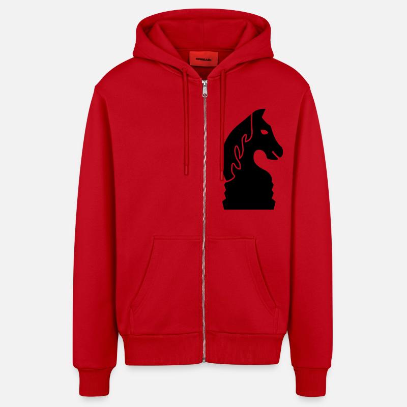 schach_pferd_1c - Organic Relaxed Kapuzenjacke Made in EU - Rot
