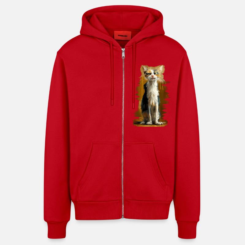 Crumpy Cat - Organic Relaxed Kapuzenjacke Made in EU - Rot