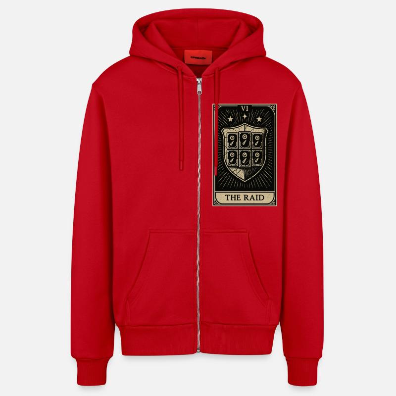 Tarot Datahoarding: The RAID Shield - Organic Relaxed Hooded Jacket Made in EU - red