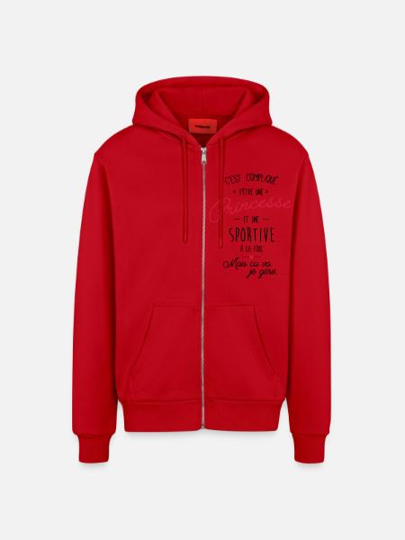 Princesse et sportive - Veste à capuche bio décontractée fabriquée en UE - rouge