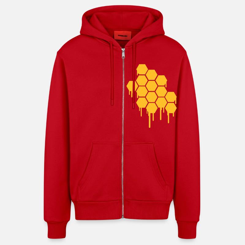 Honeycombs Pattern - Organic Relaxed Hooded Jacket Made in EU - red