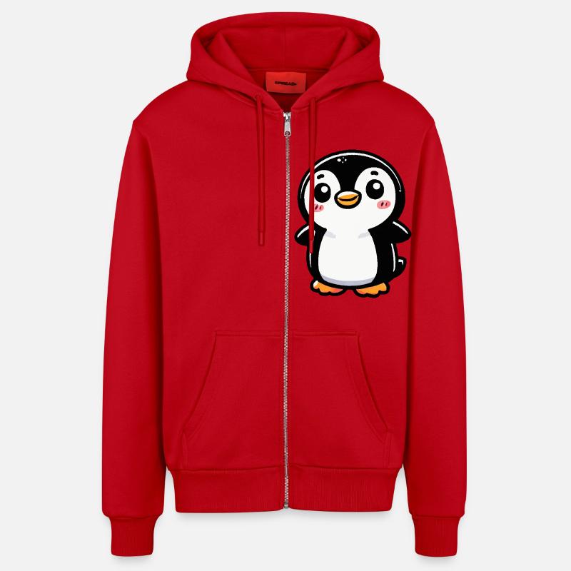Bande dessinée Pingouin - Veste à capuche bio décontractée fabriquée en UE - rouge
