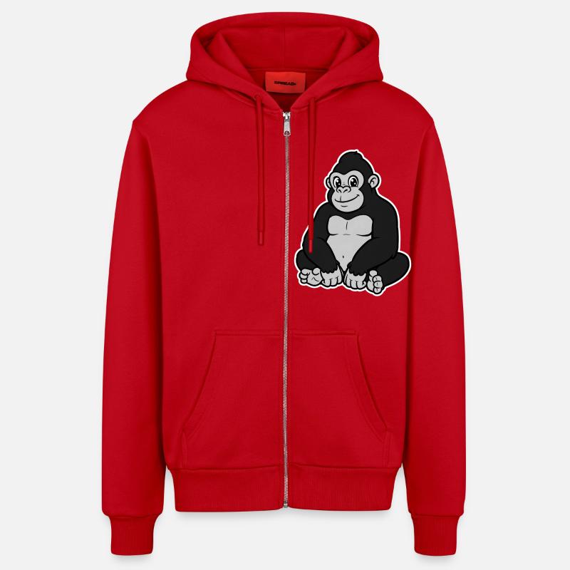 Gorille - Veste à capuche bio décontractée fabriquée en UE - rouge