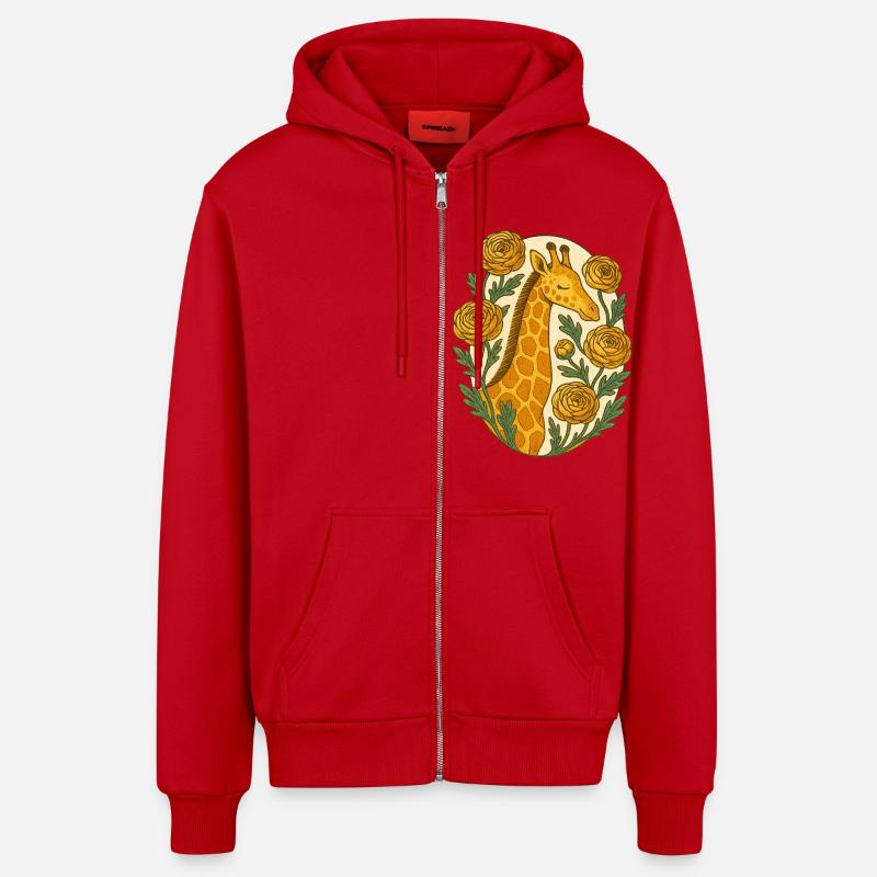 Retro Giraffe - Organic Relaxed Kapuzenjacke Made in EU - Rot