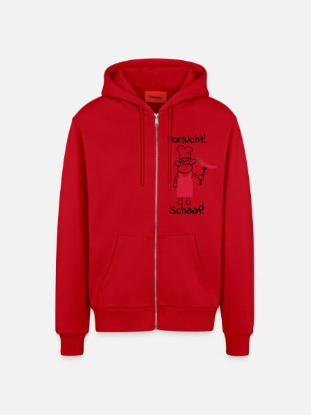 Caution schaaf! - Organic Relaxed Hooded Jacket Made in EU - red