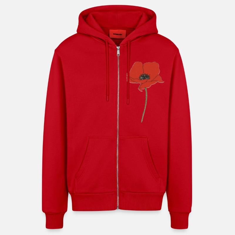 Impressionnisme coquelicot - Veste à capuche bio décontractée fabriquée en UE - rouge
