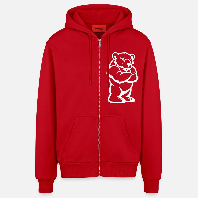 Bande dessinée ours - Veste à capuche bio décontractée fabriquée en UE - rouge
