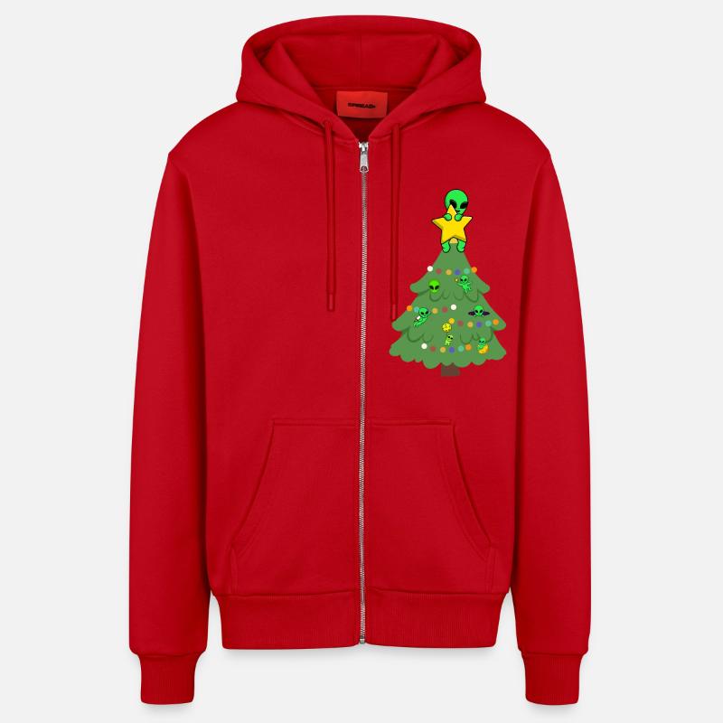 Arbre de Noël extraterrestre - Veste à capuche bio décontractée fabriquée en UE - rouge