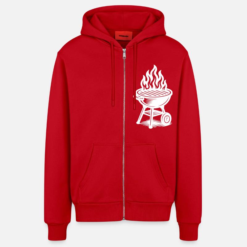 Grill Feuer Grillen - Organic Relaxed Kapuzenjacke Made in EU - Rot
