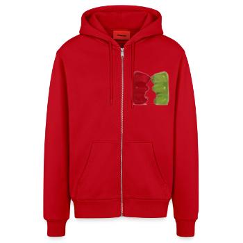 Gummibärchen Kuss - Organic Relaxed Kapuzenjacke Made in EU - Rot - Vorne