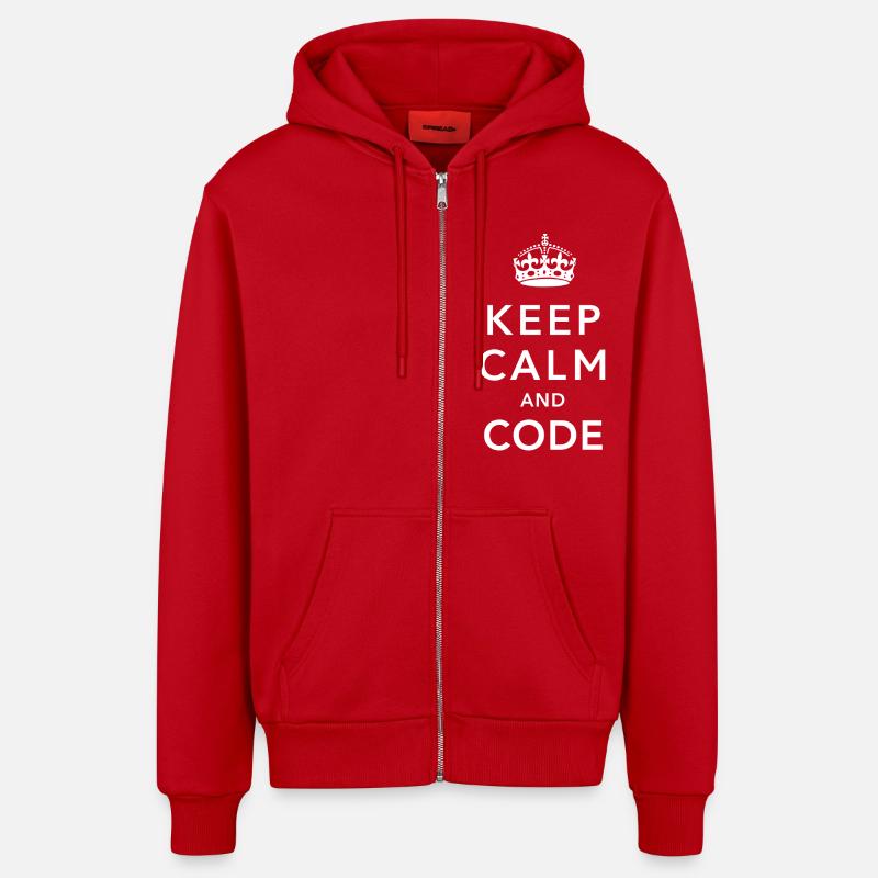 CALM DOWN AND CODE - Veste à capuche bio décontractée fabriquée en UE - rouge