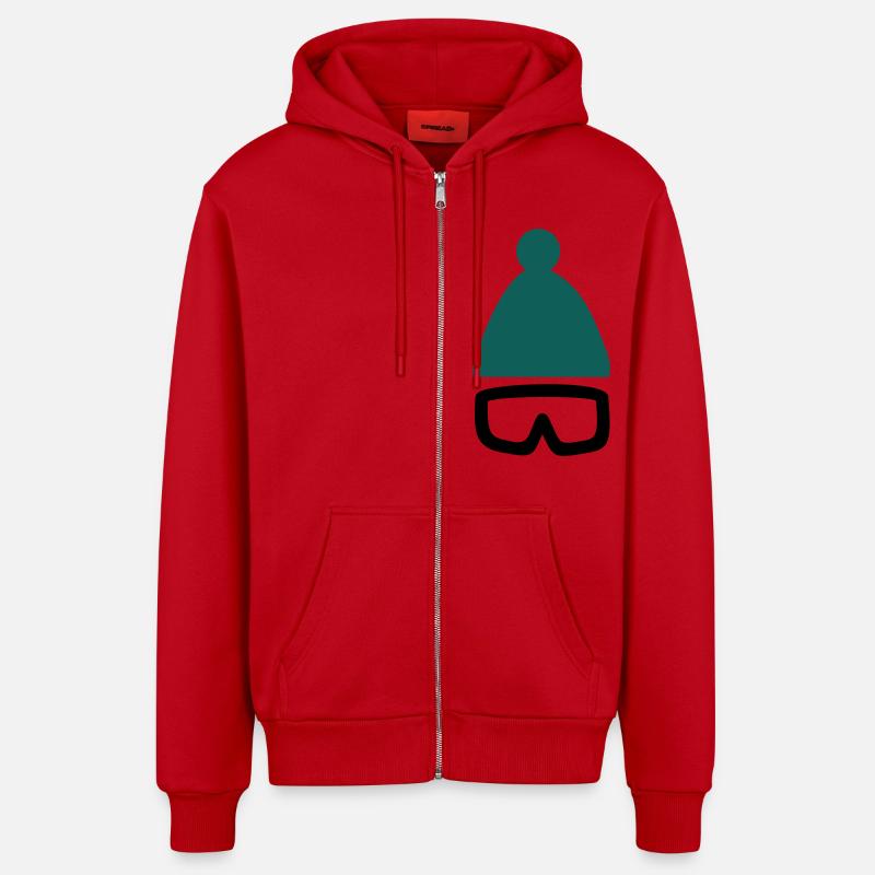 Mütze mit Ski- oder Snowboardbrille - Organic Relaxed Kapuzenjacke Made in EU - Rot