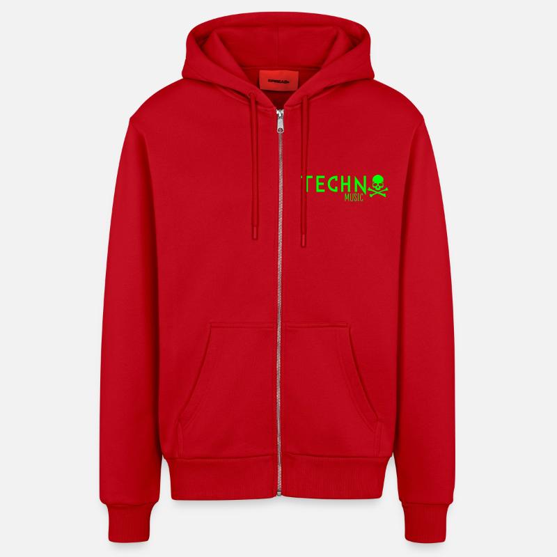 Musique techno - Veste à capuche bio décontractée fabriquée en UE - rouge