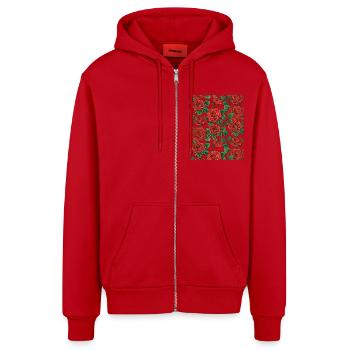 Rosen Muster - Organic Relaxed Kapuzenjacke Made in EU - Rot - Vorne