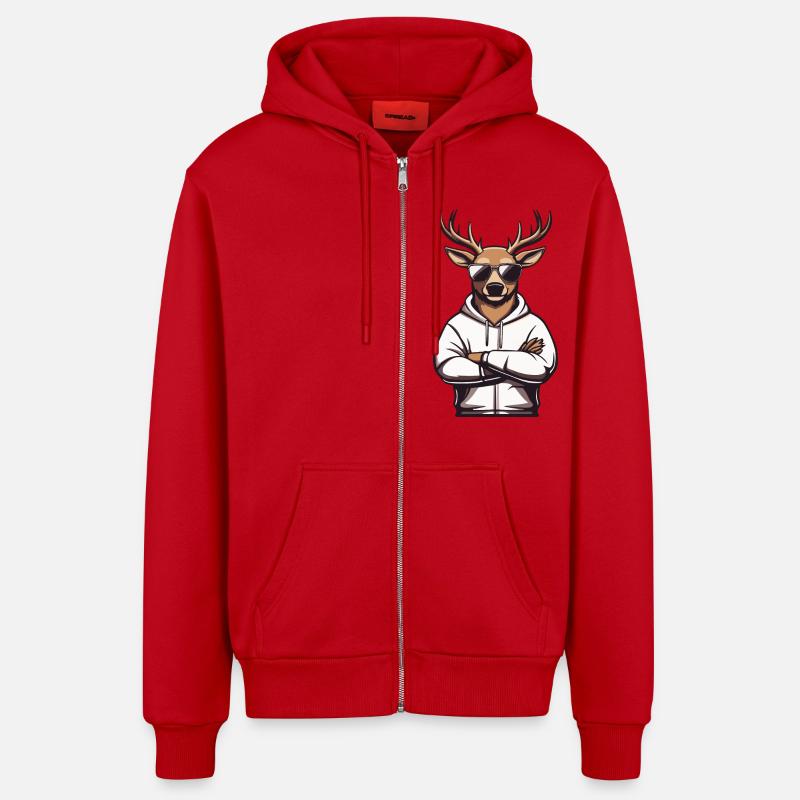 Deer Sunglasses Comic - Organic Relaxed Hooded Jacket Made in EU - red