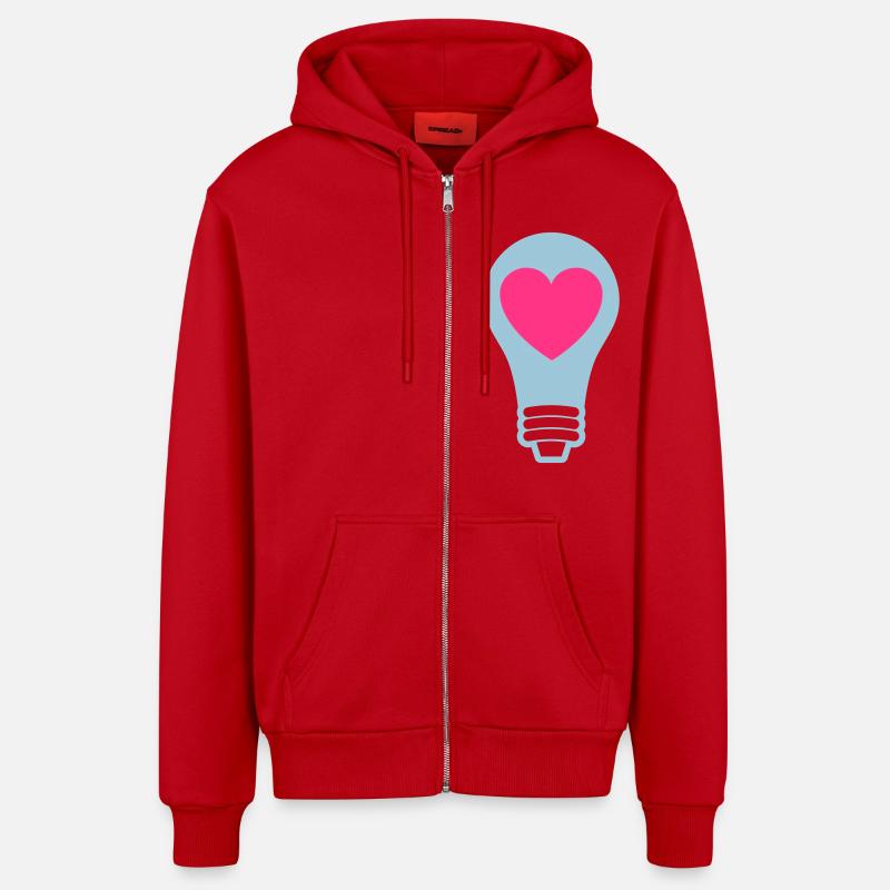 Ampoule avec cœur - Veste à capuche bio décontractée fabriquée en UE - rouge
