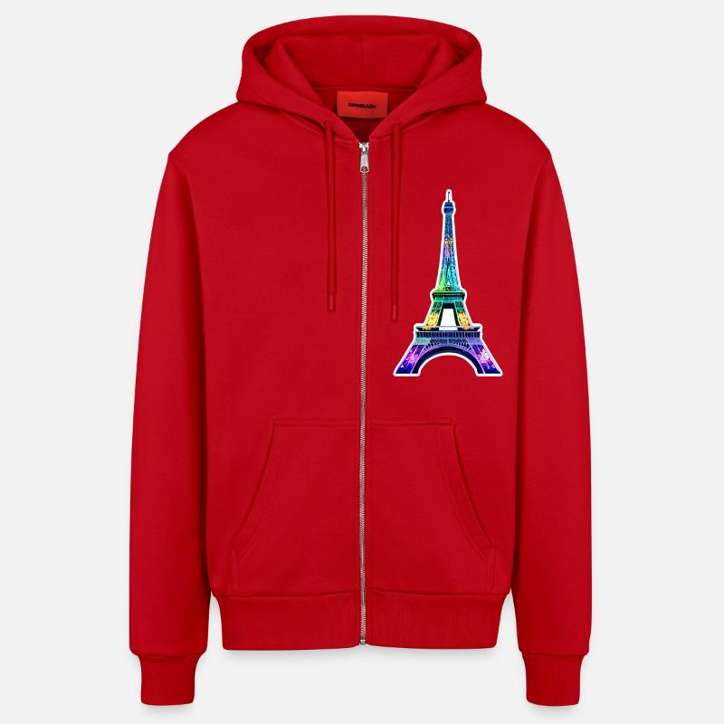 Eiffel tower #23 - Veste à capuche bio décontractée fabriquée en UE - rouge