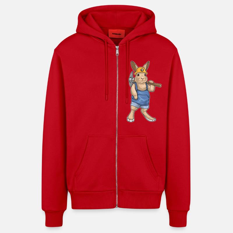 Rabbit Miner Pickaxe Mining - Organic Relaxed Hooded Jacket Made in EU - red