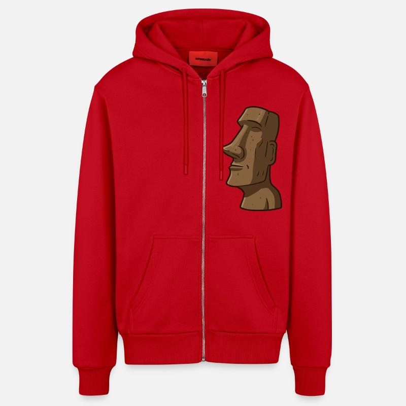 Statue de l’île de Pâques - Veste à capuche bio décontractée fabriquée en UE - rouge