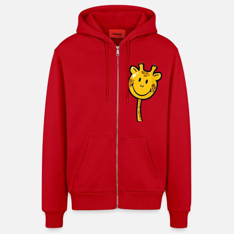 Smiley Giraffe - Veste à capuche bio décontractée fabriquée en UE - rouge