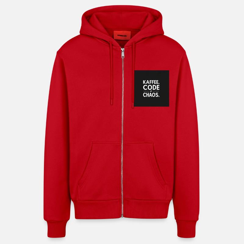Coffee, Code, Chaos - Organic Relaxed Hooded Jacket Made in EU - red