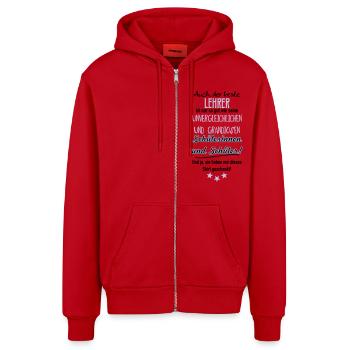 Bester Lehrer Shirt - Organic Relaxed Kapuzenjacke Made in EU - Rot - Vorne