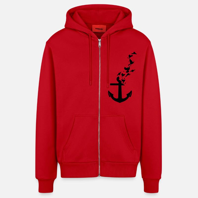 anchor - Organic Relaxed Hooded Jacket Made in EU - red