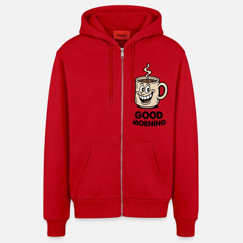 Coffee Cup Comic - Organic Relaxed Hooded Jacket Made in EU - red