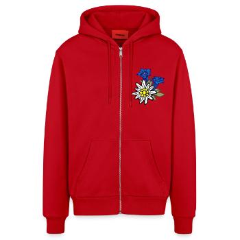 edelweiss_mit_enzian - Organic Relaxed Kapuzenjacke Made in EU - Rot - Vorne