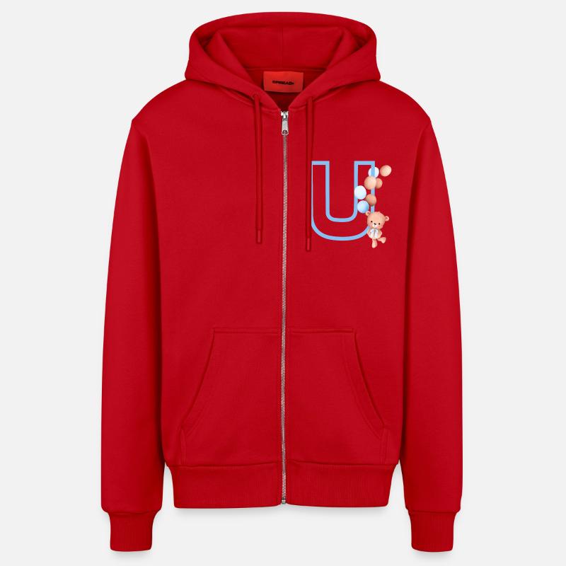 Lettre u bleue ours - Veste à capuche bio décontractée fabriquée en UE - rouge