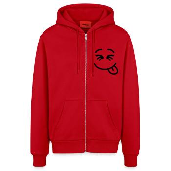 smiley_f1 - Organic Relaxed Hooded Jacket Made in EU - red - Front