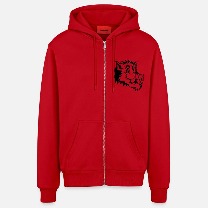 Sanglier drôle de tête - Veste à capuche bio décontractée fabriquée en UE - rouge