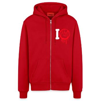 I Love Heavy Metal Hard Rock Musik Handgeste Herz - Organic Relaxed Kapuzenjacke Made in EU - Rot - Vorne