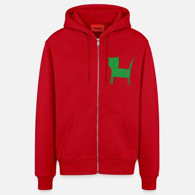 Vert chat - Veste à capuche bio décontractée fabriquée en UE - rouge