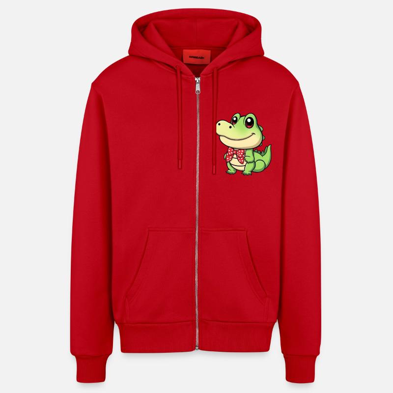 süßes Comic-Krokodil mit roter Krawatte - Organic Relaxed Kapuzenjacke Made in EU - Rot
