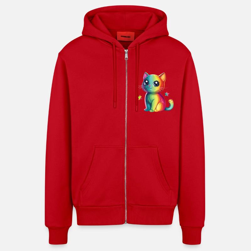 Chat arc-en-ciel mignon - Veste à capuche bio décontractée fabriquée en UE - rouge