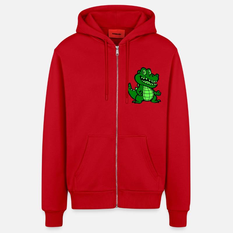 Bande dessinée crocodile - Veste à capuche bio décontractée fabriquée en UE - rouge