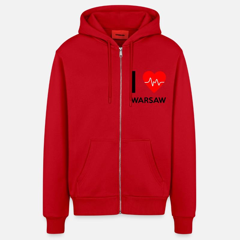 J'aime Varsovie - J'adore Varsovie - Veste à capuche bio décontractée fabriquée en UE - rouge