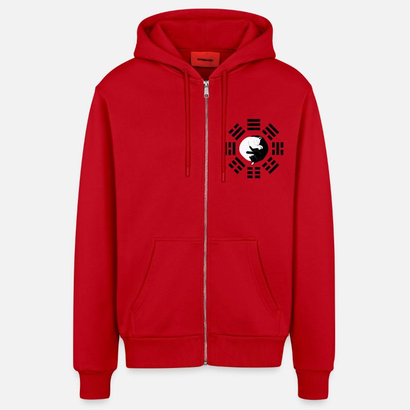 Chat Yi Ching - Veste à capuche bio décontractée fabriquée en UE - rouge