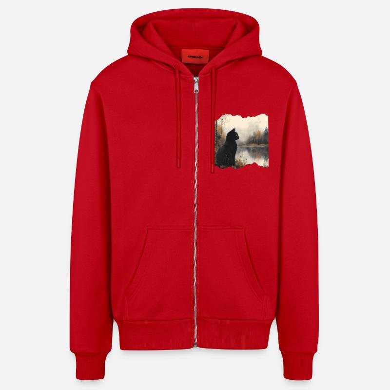 Chat Noir - Veste à capuche bio décontractée fabriquée en UE - rouge