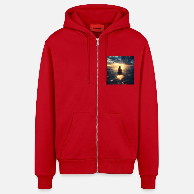 plan céleste - Veste à capuche bio décontractée fabriquée en UE - rouge