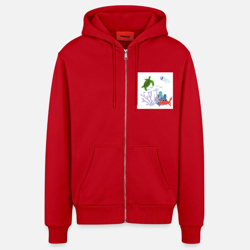 Récif corallien - Veste à capuche bio décontractée fabriquée en UE - rouge