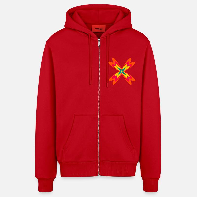 Abstract from three different patterns - Organic Relaxed Hooded Jacket Made in EU - red