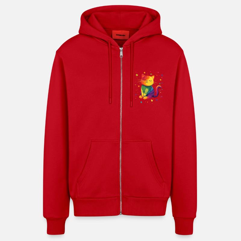 Chat arc-en-ciel mignon - Veste à capuche bio décontractée fabriquée en UE - rouge