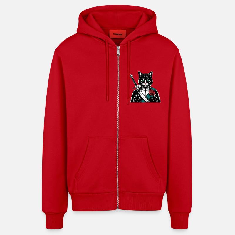 Die Samurai-Katze, die Bushido-Katze - Organic Relaxed Kapuzenjacke Made in EU - Rot
